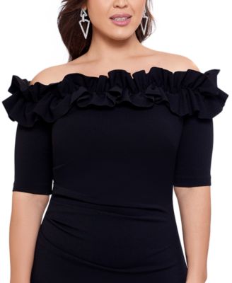 Plus Size Ruffled Off-The-Shoulder Gown