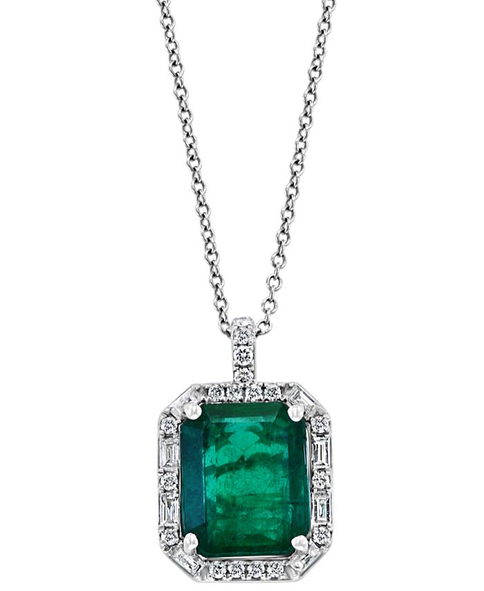 EFFY Collection - Emerald (4-3/4 ct. t.w.) & Diamond (3/8 ct. t.w.) Halo 18" Pendant Necklace in 14k White Gold
