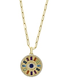 EFFY® Multi-Gemstone (1-5/8 ct. t.w.) & Diamond (1/3 ct. t.w.) Evil Eye Disc 18" Pendant Necklace in 14k Gold