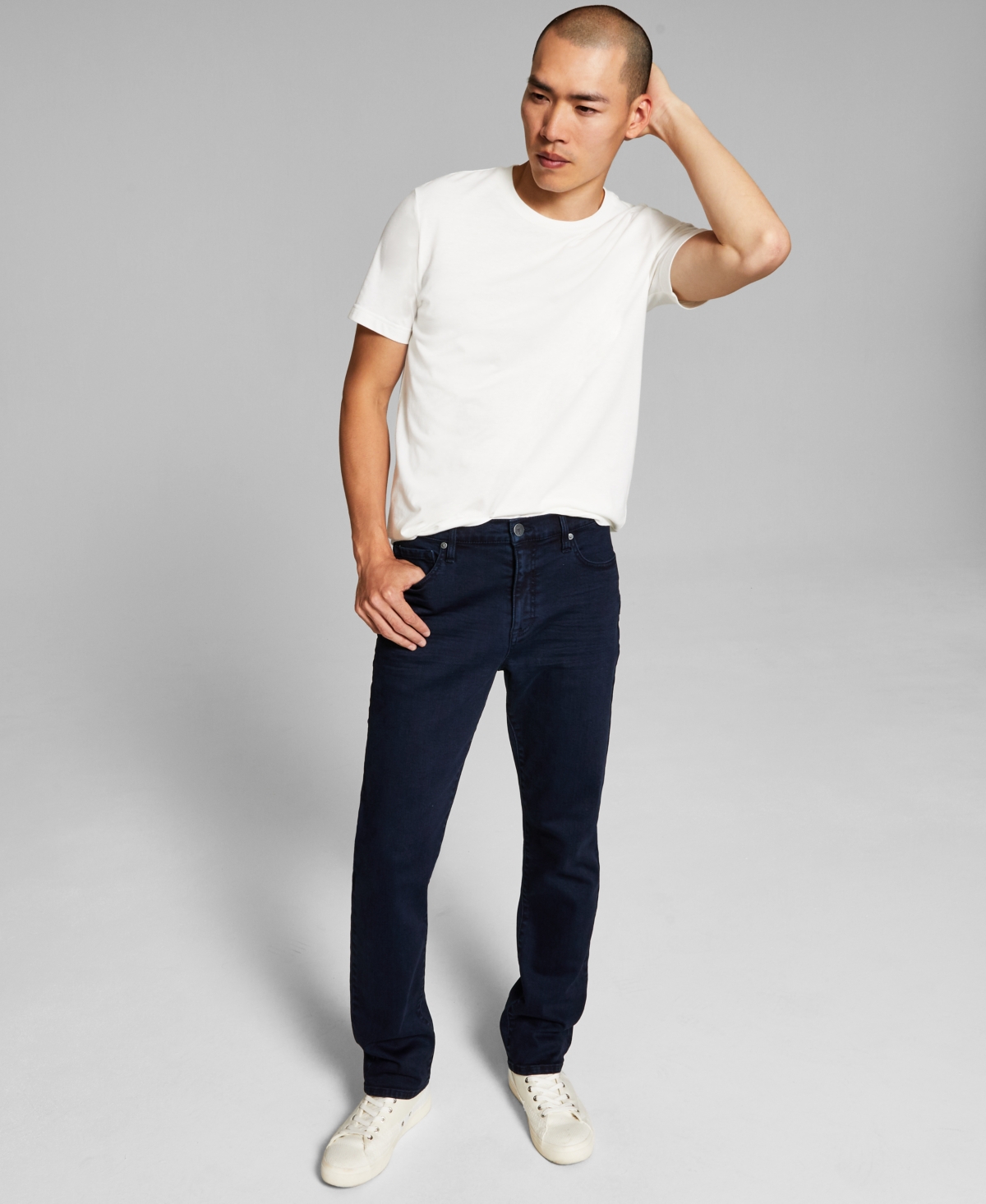 Men's Straight-Fit Stretch Jeans - Overdye Dark Blue Wash