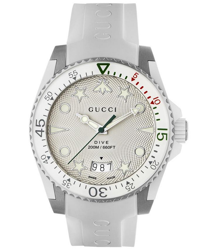 strijd Religieus Mediaan Gucci Men's Swiss Dive White Rubber Strap Watch 40mm & Reviews - All Watches  - Jewelry & Watches - Macy's