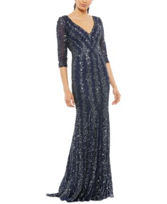 Mac Duggal - Sequined 3/4-Sleeve Gown