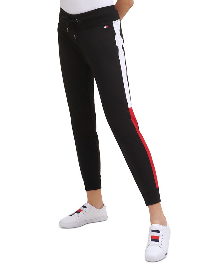 tommy hilfiger lounge tapered joggers with flag logo in grey
