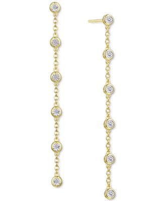 Diamond Bezel Linear Drop Earrings (1/10 ct. t.w.) in Sterling Silver, 14k Gold-Plated Sterling Silver or 14k Rose Gold-Plated Sterling Silver 