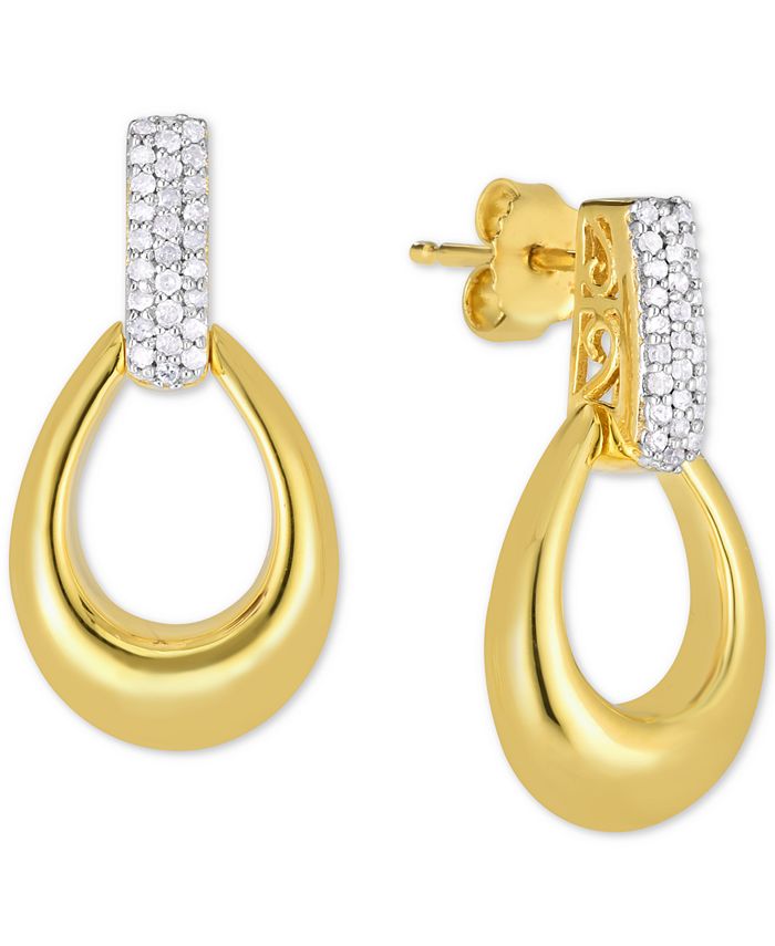 Macy's - Diamond Doorknocker Drop Earrings (1/4 ct. t.w.) in 14k Gold-Plated Sterling Silver & Rhodium