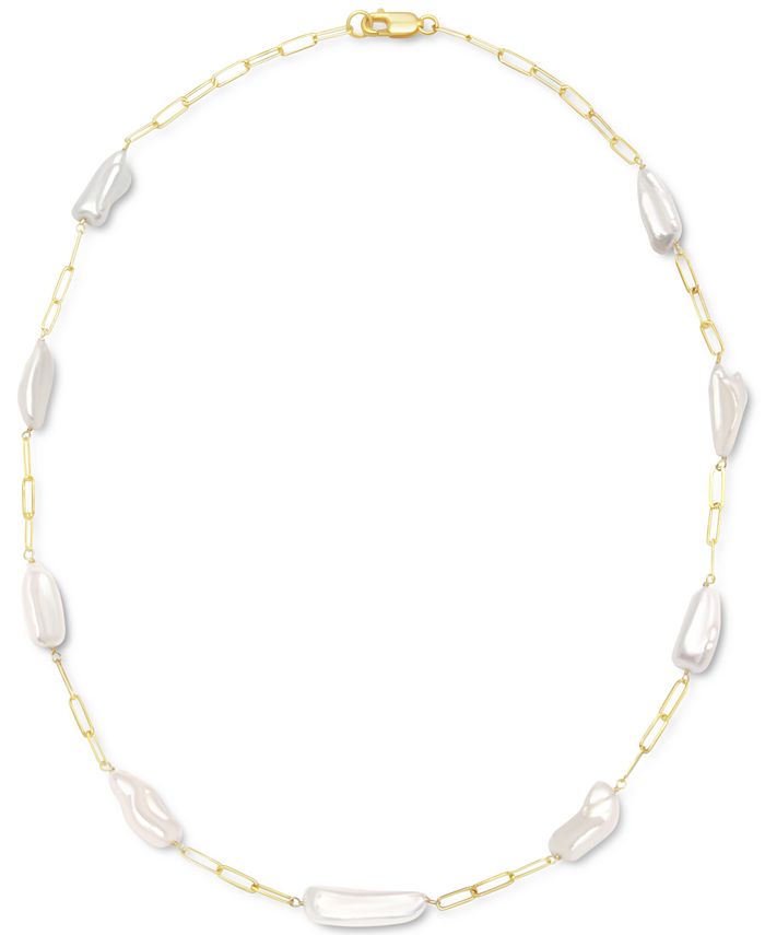 Macy's - Cultured Freshwater Baroque Pearl (8 x 22mm) 24" Paperclip Necklace in 14k Gold-Plated Sterling Silver