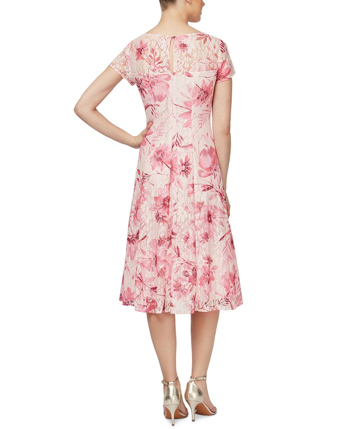 SL Fashions Floral-Print Keyhole-Back Lace Midi Dress & Reviews ...