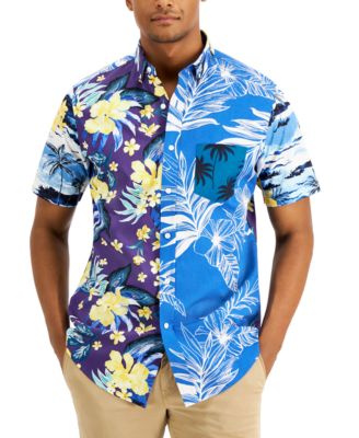 Club Room - Men's Regular-Fit Pieced Tropical-Print Shirt