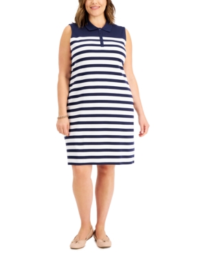 Karen Scott Plus Size Striped Button-Front Polo Dress Created for Macy's