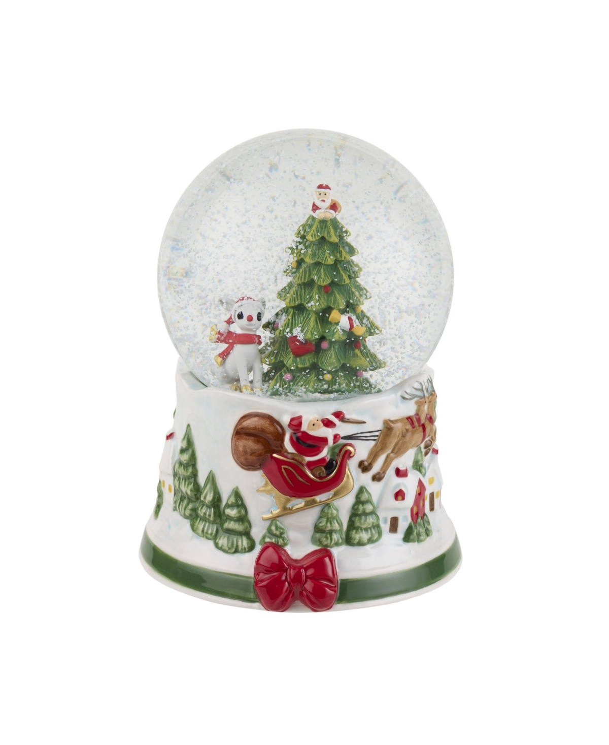 Christmas Tree Rudolph Snow Globe - White Multi