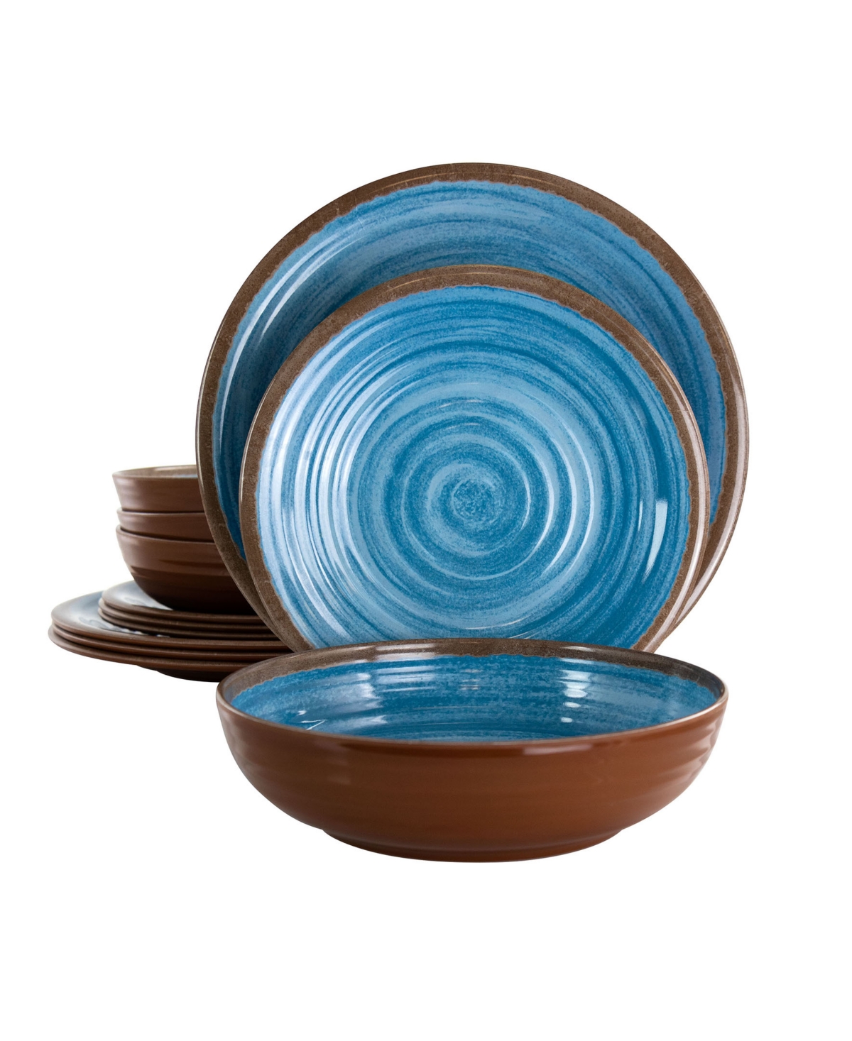 Rippled Tides Melamine Dinnerware Set of 12 Pieces - Blue