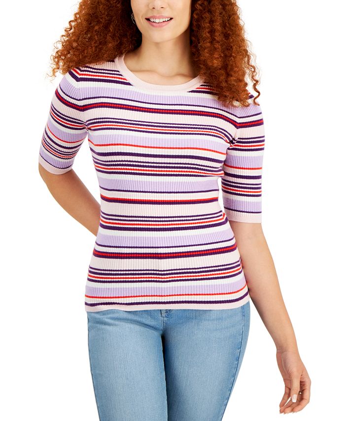 Style & Co Striped ElbowSleeve Sweater, Created for Macy's Macy's