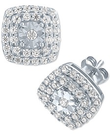 Lab-Created Diamond Halo Cluster Stud Earrings (3/4 ct. t.w.) in Sterling Silver