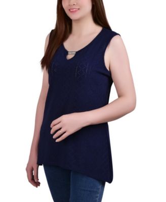 Women's Sleeveless Knit Eyelet Top with Hardware