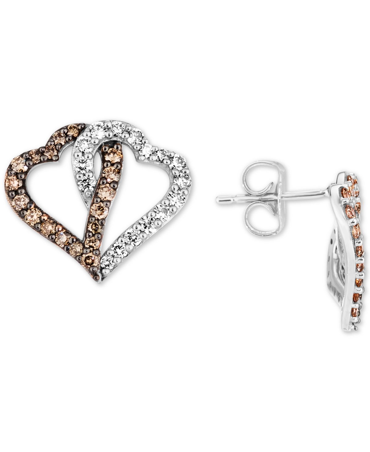 Le Vian Chocolate Diamond (3/8 ct. t.w.) & Nude Diamond (3/8 ct. t.w.) Interlocking Heart Stud Earrings in 14k Rose, Yellow or- White Gold