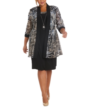 R & M Richards Plus Size 2-Pc Printed Jacket & Necklace Dress Set