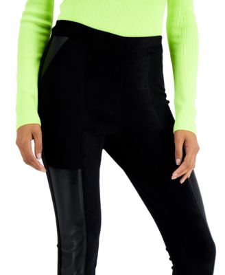 Bar III Faux-Leather-Patch Leggings 