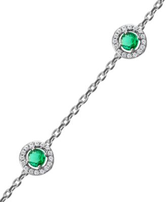 Sapphire (7/8 ct. t.w.) & Diamond (1/4 ct. t.w.) Halo Chain Link Bracelet in 14k White Gold (Also in Ruby & Emerald)