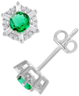 Sapphire (5/8 ct. t.w.) & Diamond (1/10 ct. t.w.) Stud Earrings in 14k White Gold (Also in Emerald & Ruby)