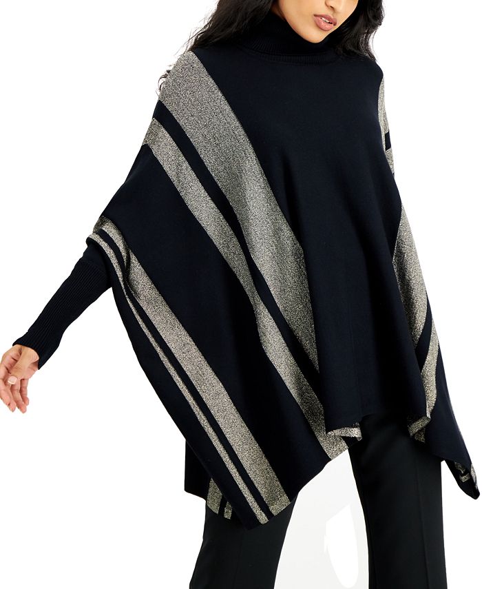 Alfani Plus Size Striped Poncho & Tummy-control Pull-on Skinny Pants,  Created For Macy's in Black
