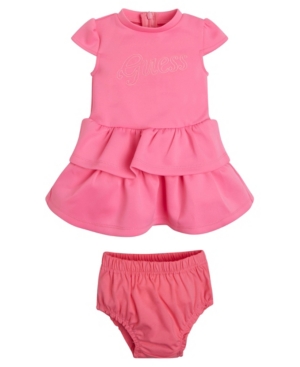 Guess Baby Girls Embroidered Logo Light Weight Scuba Knit Dress and Diaper Cover Set