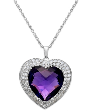 image of Amethyst (7-1/3 ct. t.w.) and White Topaz (5/8 ct. t.w.) Heart Pendant Necklace in Sterling Silver