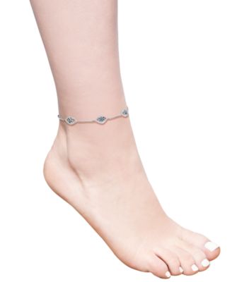 Multicolor Diamond Triple Evil Eye Chain Ankle Bracelet (1/8 ct. t.w.) in 10k White Gold, Created for Macy's