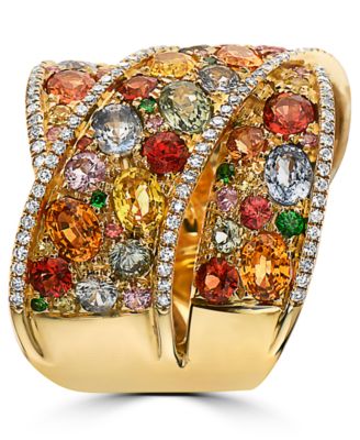 EFFY&reg; Multi-Gemstone (5-3/4 ct. t.w.) & Diamond (1/3 ct. t.w.) Crossover Wide Statement Ring in 14k Gold