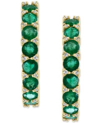 EFFY&reg; Emerald (2-3/4 ct. t.w.) & Diamond (1/6 ct. t.w.) Hoop Earrings in 14k Gold