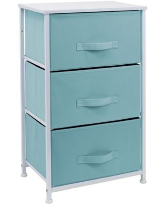 Nightstand with 3 Drawers- Steel Frame, Wood Top, Easy Pull Fabric Bins