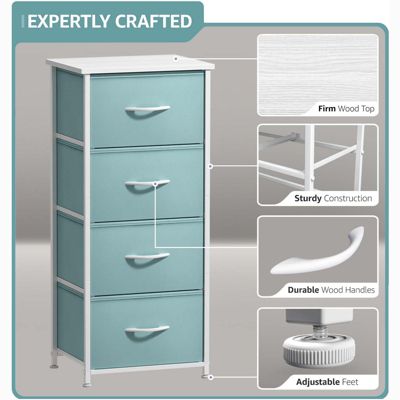 4 Drawers Chest Nightstand - Storage for Closet, Home, College Dorm - Features Steel Frame, Wood Top, & Fabric Bins