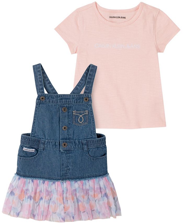 Calvin Klein Little Girls Mesh Skirt Jumper and Jersey T-shirt Set - Macy's