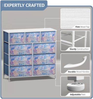 9 Drawers Dresser - Furniture Storage for Bedroom, Closet, Office Organization - Steel Frame, Wood Top, Fabric Bins