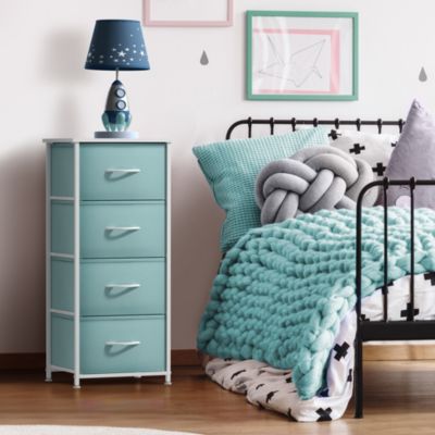 4 Drawers Chest Nightstand - Storage for Closet, Home, College Dorm - Features Steel Frame, Wood Top, & Fabric Bins