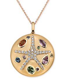 EFFY® Multi-Sapphire (1-1/20 ct. t.w.) & Diamond (3/8 ct. t.w.) Starfish Disc 16" Pendant Necklace in 14k Gold
