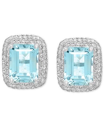 EFFY Collection - Aquamarine (3-1/4 ct. t.w.) & Diamond (3/8 ct. t.w.) Halo Stud Earrings in 14k White Gold