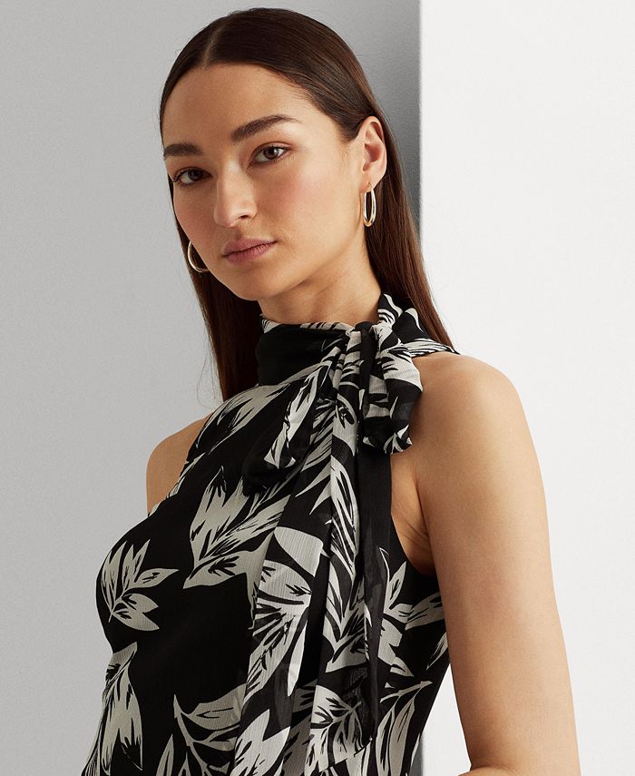 lauren ralph lauren botanical print georgette gown