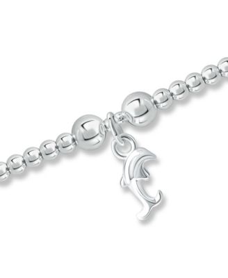 Bead Dolphin Charm Bracelet in Silver Plate