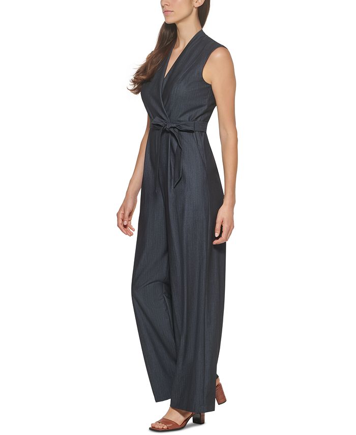 Calvin Klein Belted Chambray Jumpsuit - Macy's