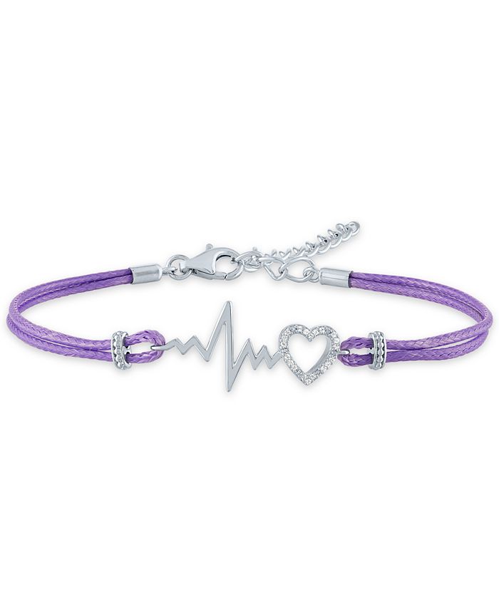 Macy's - Diamond Accent Heartbeat Purple Cord Bracelet in Sterling Silver