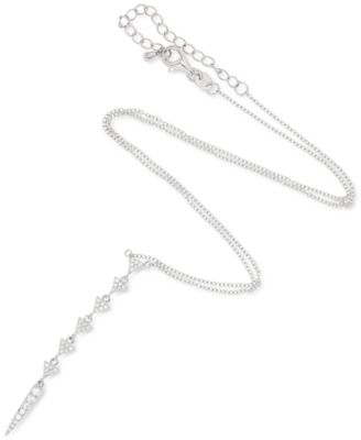 Cubic Zirconia Triangle Lariat Necklace in Sterling Silver, 16" + 2" extender