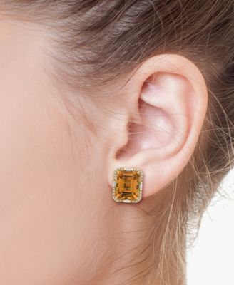 EFFY&reg; Citrine (6-1/10 ct. t.w.) & Diamond (1/4 ct. t.w.) Stud Earrings in 14k Gold