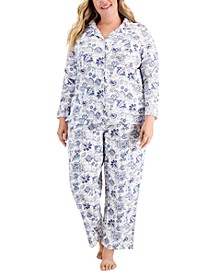Plus Size Cotton Brushed Knit Pajama Set, Created for Macy's