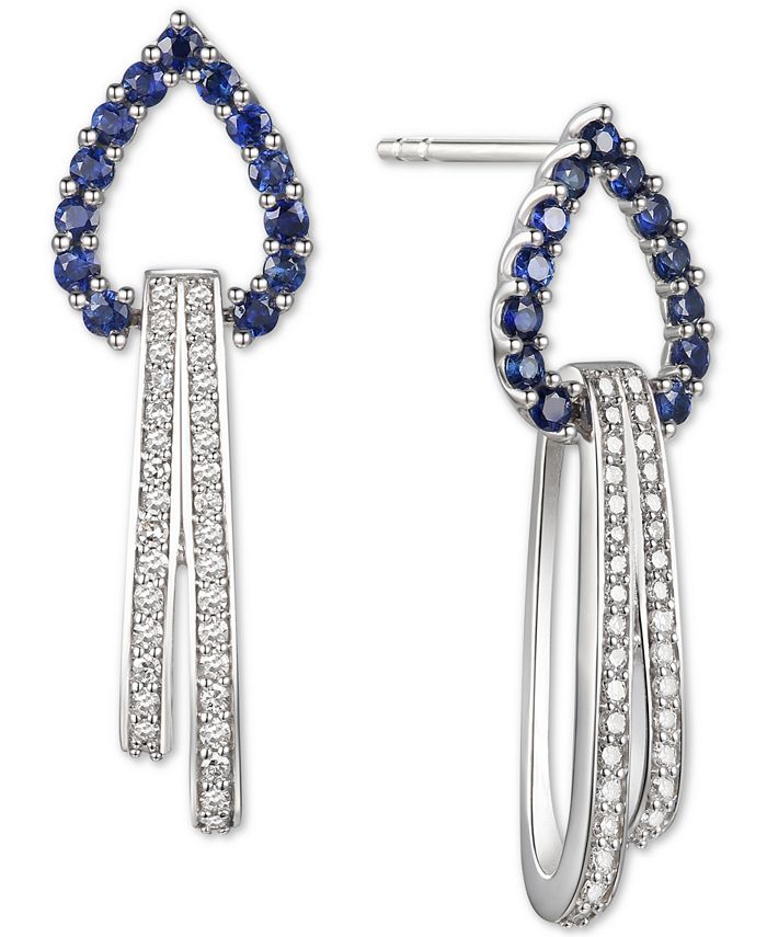 Macy's - Sapphire (1/2 ct. t.w.) & Diamond (1/4 ct. t.w.) Looped Drop Earrings in 14k White Gold