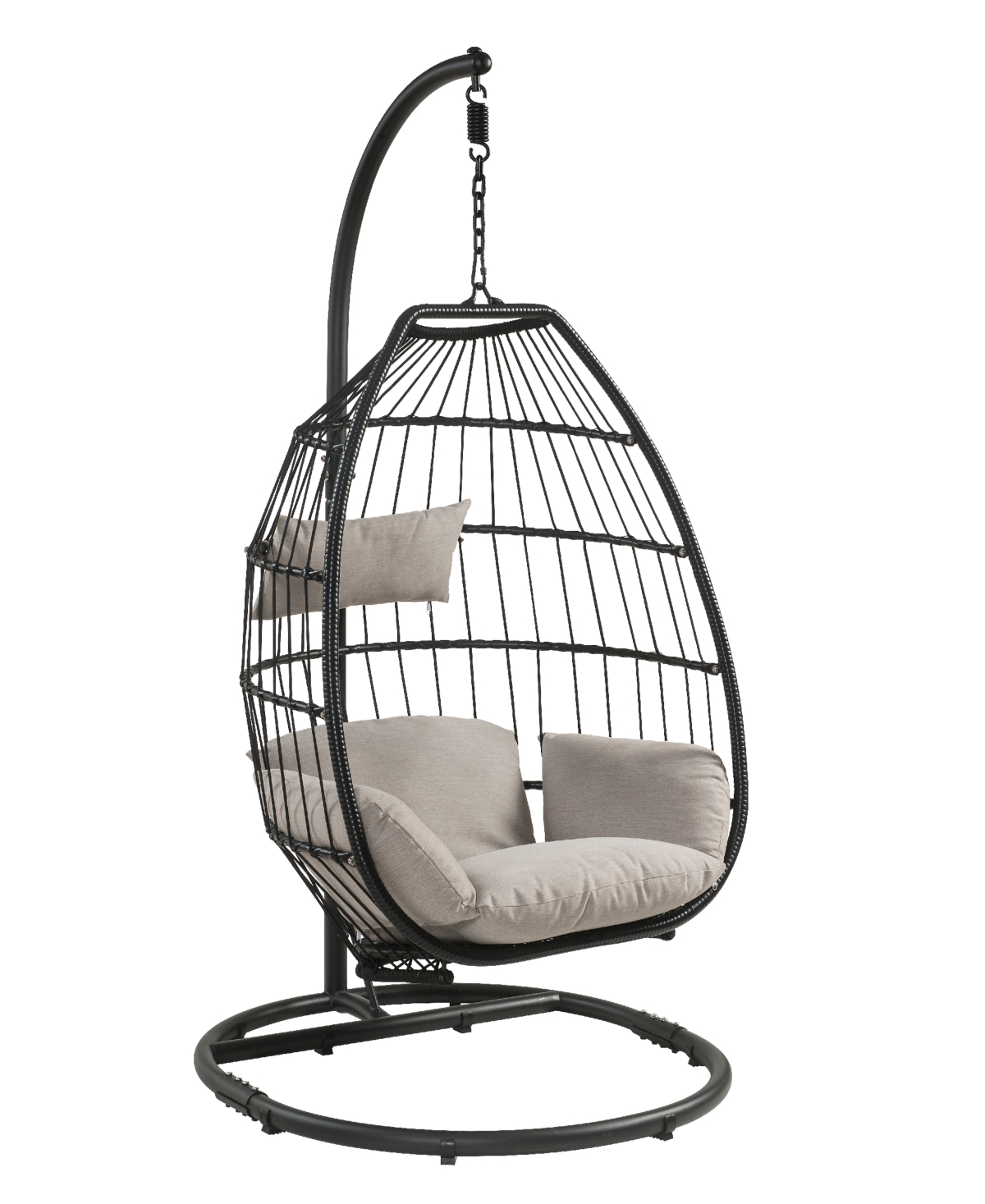 Acme Furniture Oldi Hanging Patio Chair In Beige Fabric And Black Wicker