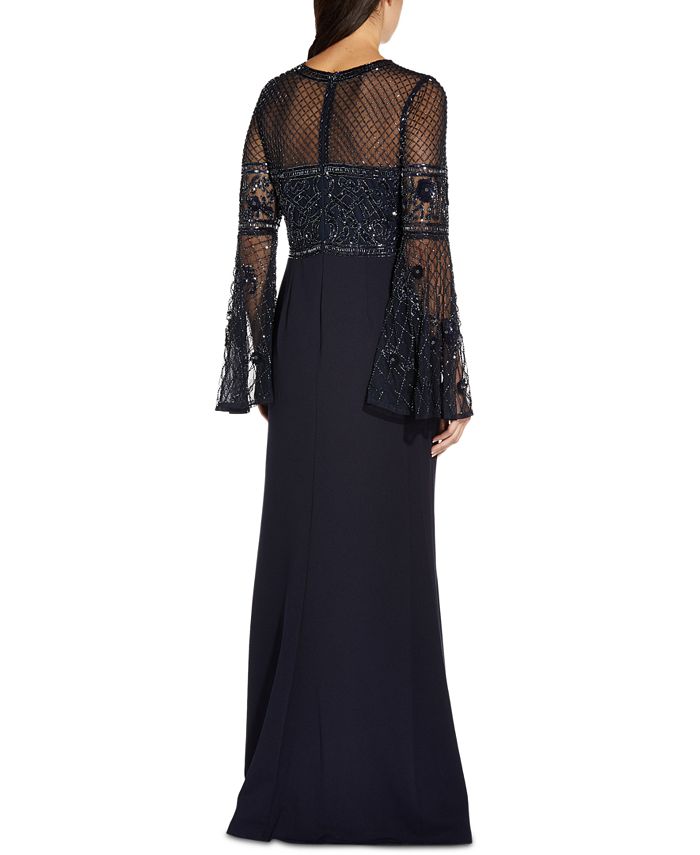 Adrianna Papell Beaded Flared-Sleeve Gown - Macy's