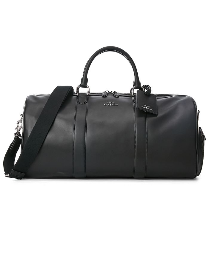 Black Leather Mens 16 Weekender Bag Travel Shoulder Bag Black