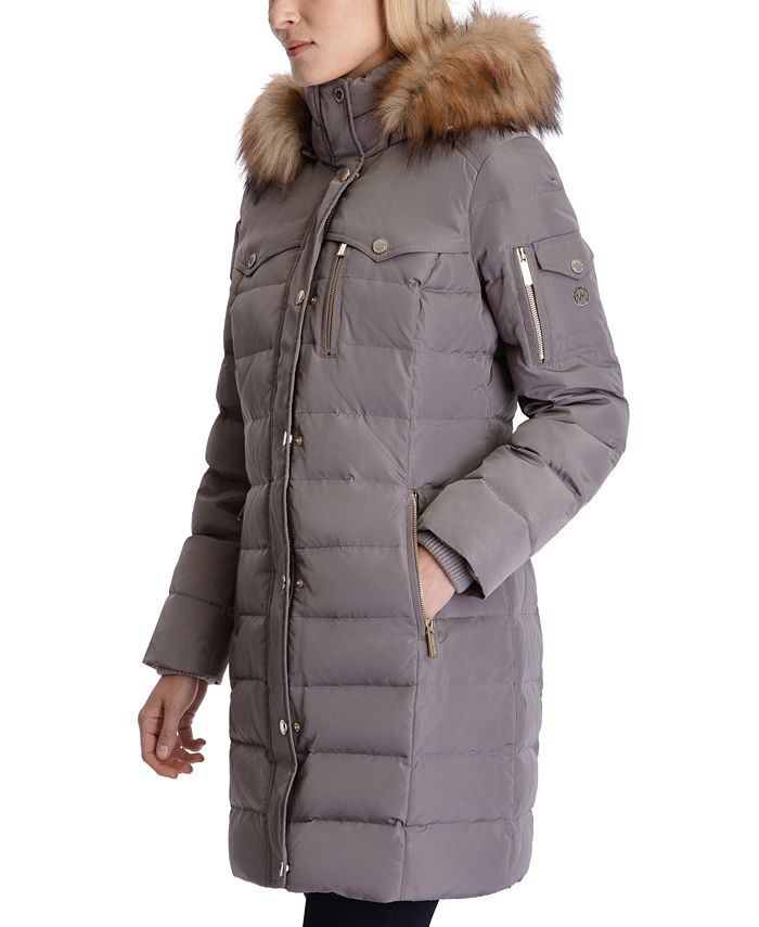 Michael Kors Women's Faux-Fur-Trim Hooded Down Coat, Created for Macy's ...