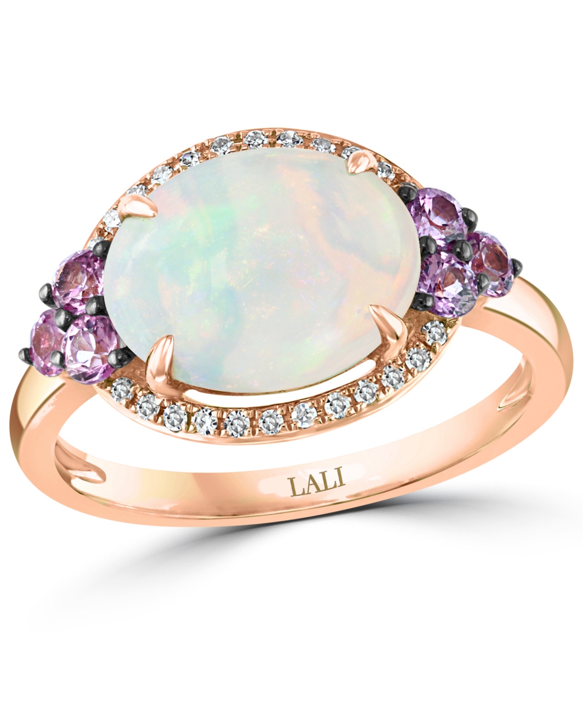 Multi-Gemstone (2 ct. t.w.) & Diamond (1/10 ct. t.w.) Ring in 14k Rose Gold - Opal