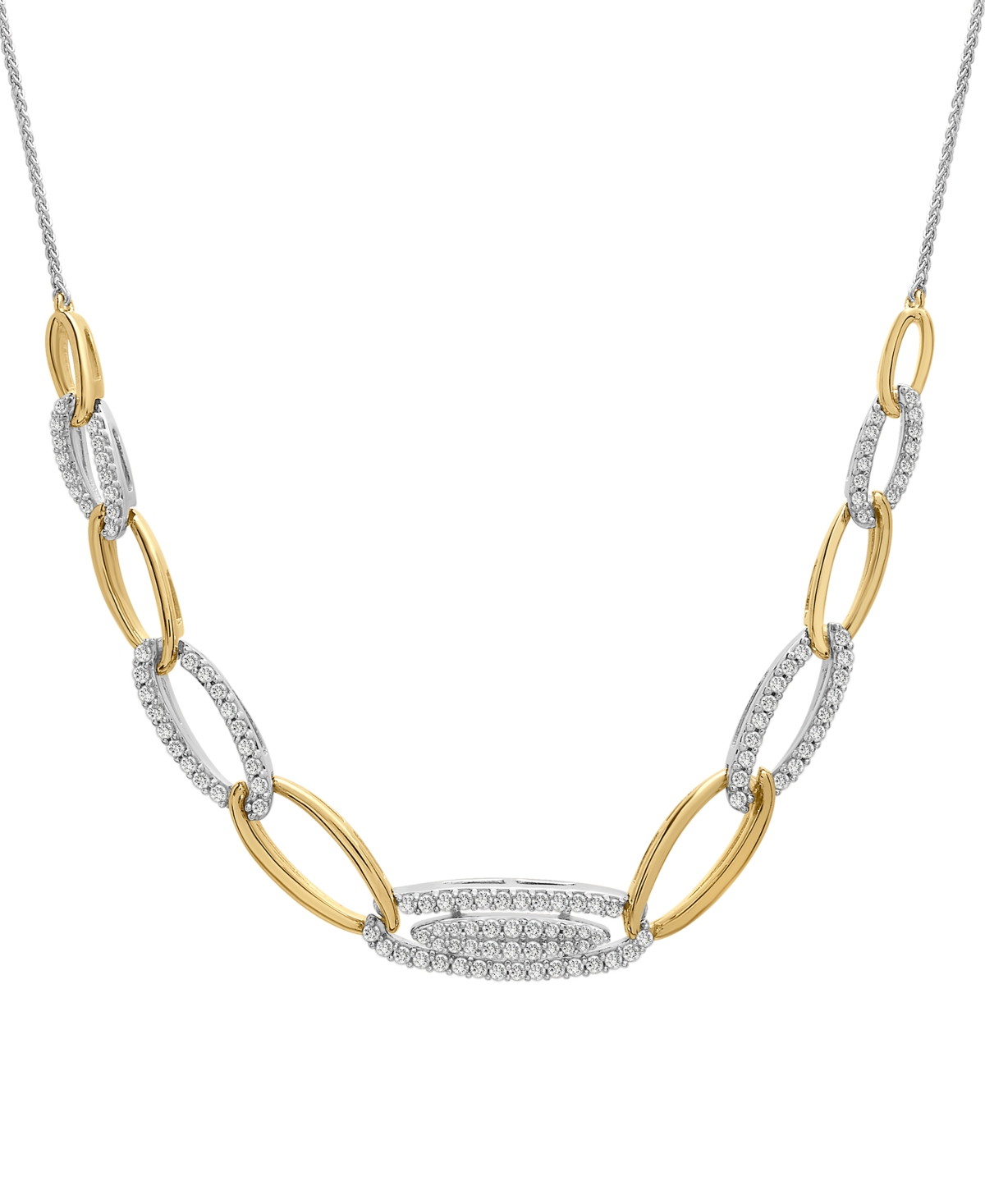 Diamond Chain Link Statement Necklace (1 ct. t.w.) in Sterling Silver & 14k Gold-Plate, 16" + 4" extender, Created for Macy's - Sterli